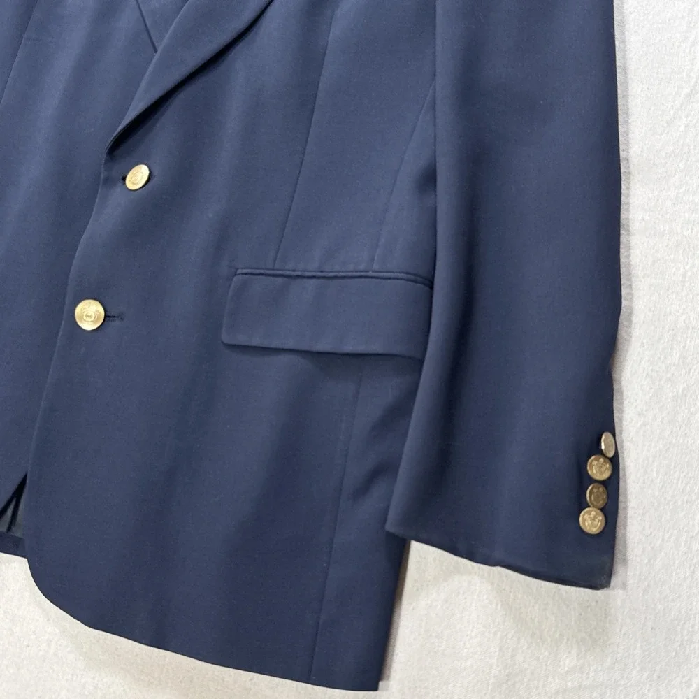 Vtg USA Made Christian Dior 42 Navy Blue Gold Button Blazer Jacket Sport Coat